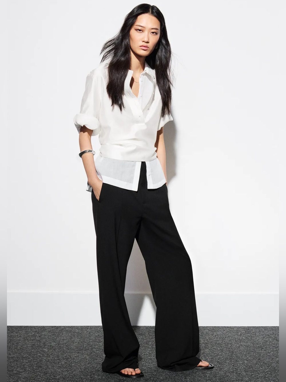 High Rise Wide Leg Pants Pockets Black Medium 3811/051/800 NWT